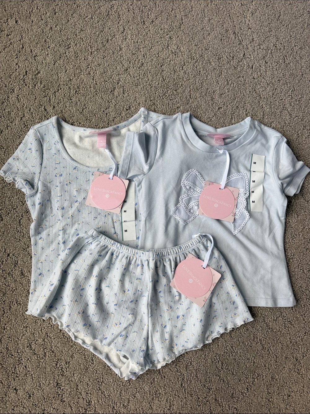 LoveShackFancy Cottagcore Short and Shirt Set Bundle Girl Medium Blue Floral NWT